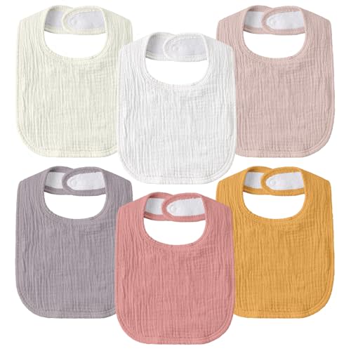 GLLQUEN BABY Muslin Drool Bibs for Boys Girls 6 Pack, Adjustable Baby Bibs for Drooling and Teething, Soft Cotton Baby Bandana Bib for Newborn Feeding Essentials (Orange)