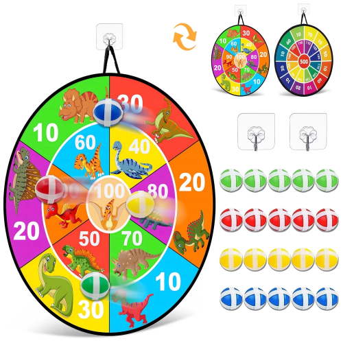 Rirool Kids Double-Sided Dart Board Game 28.74 in, Dinosaur Style with 20 Sticky Balls, Ideal Sport Toy Gift for Boys and Girls 3+ Years