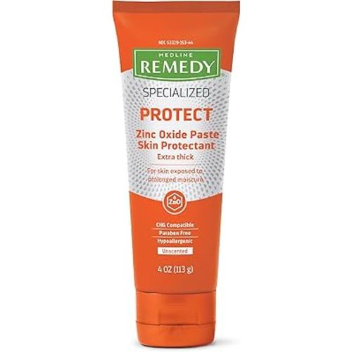 Medline Remedy Specialized Extra Thick Zinc Skin Paste (4 oz), Unscented, Micronized Zinc Oxide, Incontinence Cream, Diaper Rash, Barrier, Nourishing, Soothes Irritation, Wetness Protection