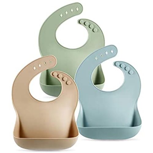 PandaEar 3 Pack Cute Silicone Baby Bibs for Babies & Toddlers (10-72 Months)| Waterproof Baby Feeding Bibs Adjustable with Wide Food Catcher Pocket, Soft, Unisex, Non Messy