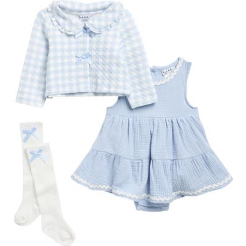 Nicole Miller Dress, Cardigan, Bloomers & Socks Set - Kentucky Blue, 12 M