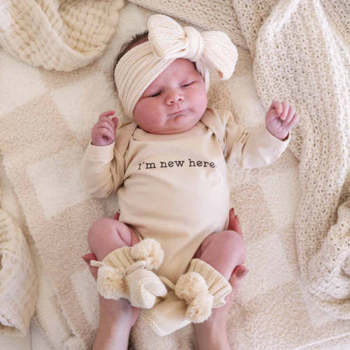 I'm New Here Long Sleeve Graphic Bodysuit | Natural