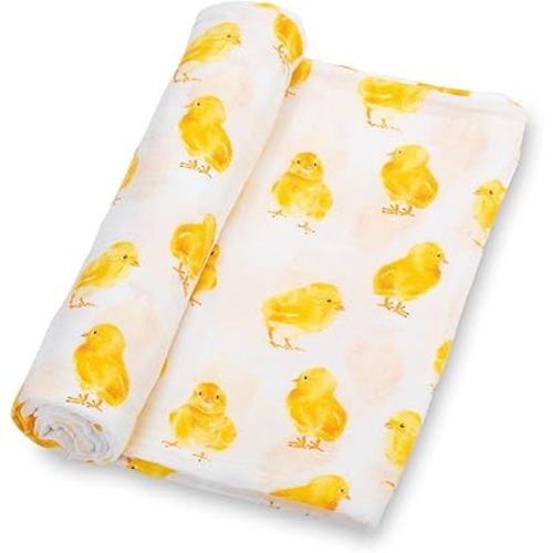 LollyBanks Swaddle Blanket for Boys and Girls, 100% Cotton Muslin Swaddle Blankets for Newborns, Large 47 x 47 Inches Soft and Breathable Receiving Blankets, Baby Essentials, Registry (Chick Print)