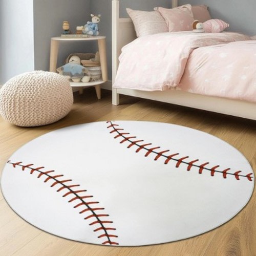 LOVEVOOK Soft Baseball Rugs for Bedroom, Machine Washable Kids Area Rug for Toddlers, Kid Carpet for Living Room, Dorms, Nursery - Round 47 Inch