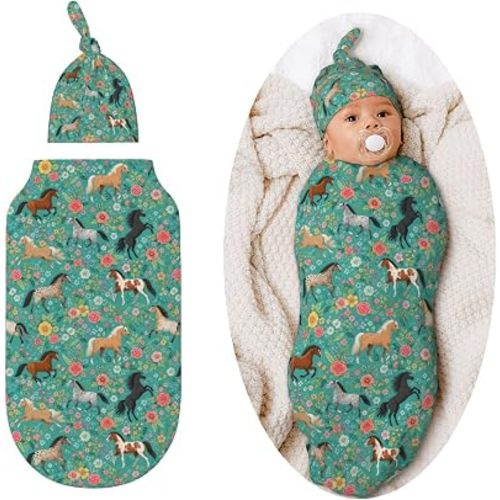 Horse Flower Swaddle Blankets Soft Receiving Blanket Baby Swaddle Wrap for Baby Girls Boys
