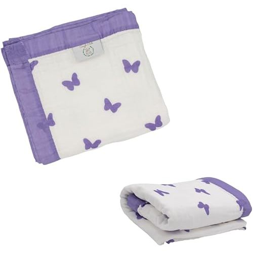 Organic Cotton Baby Blanket | Soft & Breathable 6-Layer Swaddle & Receiving Blanket | Lightweight Quilt for Newborns & Toddlers | Gender-Neutral(Multiple Adorable Prints) (Lilac Flutter)