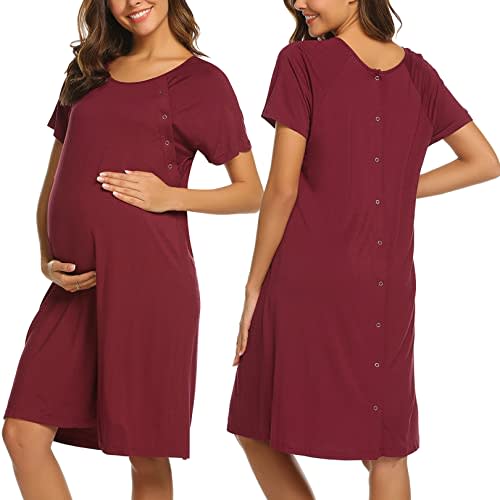 Ekouaer Women’s Nursing/Delivery/Labor/Hospital Nightdress Short Sleeve Maternity Nightgown with Button S-XXL