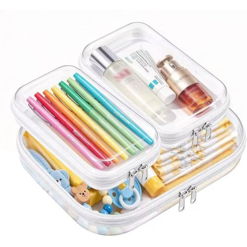 3 pcs Hard Shell Zipper Case , Pencil Case, Clear Zipper Pouches
