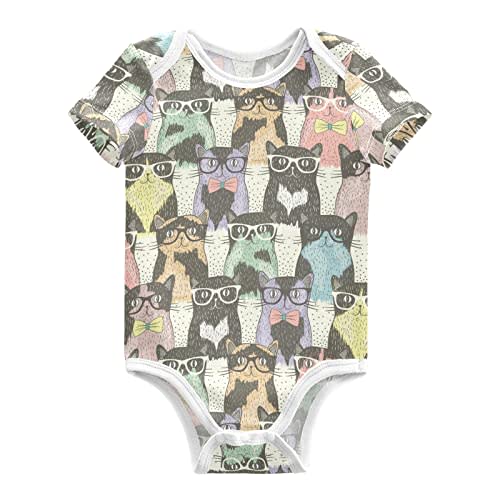 Baby Bodysuits Cute Cats Short Sleeve Cotton Baby Suits for Boys Girls 0-24 Months