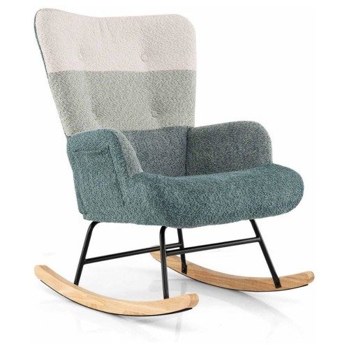 Costway Nursery Rocking Chair Boucle Fabric Upholstered Glider Rocker High Backrest Side Pocket Modern Accent Padded