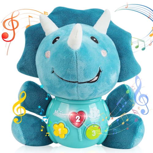 Vanmor Baby Dinosaur Musical Toys, Newborn Boys Gift, Soft Dinos Plush Stuffed Animal, Infant Light Music Time, 1st Birthday Stocking Gift Stuffer for 0 1 3 6 9 12 18 Month 1-3 Yrs Toddler Girl