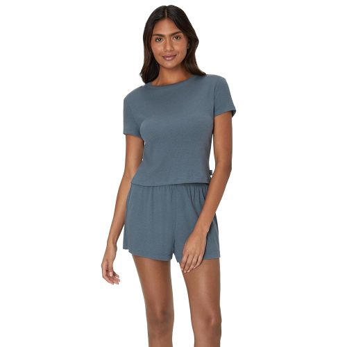 Hanes Women's Originals 2-Piece Lounge, Supersoft Cropped Baby Doll Tee & Sleep Shorts Loungewear Set