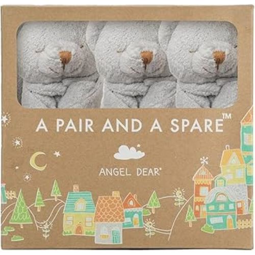 Angel Dear - Par de mantas de osos grises y un juego de 3 piezas de repuesto