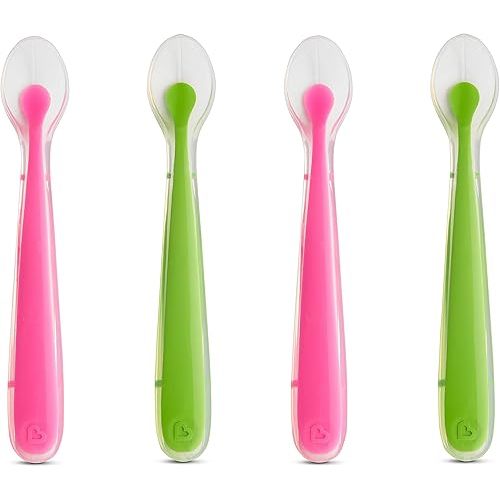 Munchkin® Gentle™ Silicone Spoons, 4 Pack, Pink/Green