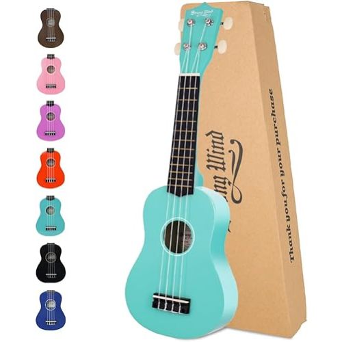 Strong Wind Soprano Ukulele 21 Inch Basswood Ukeleles for Beginners Four Strings Hawaiian Guitar Easter Ukulele for Adults Teenagers（Light Blue）