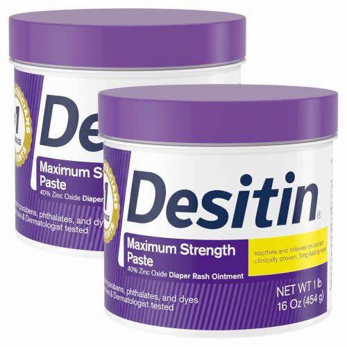 Desitin Maximum Strength Diaper Rash Cream, 40% Zinc Oxide | Treatment & Prevention | Hypoallergenic | Paraben-Free | 16 oz Pack of 2