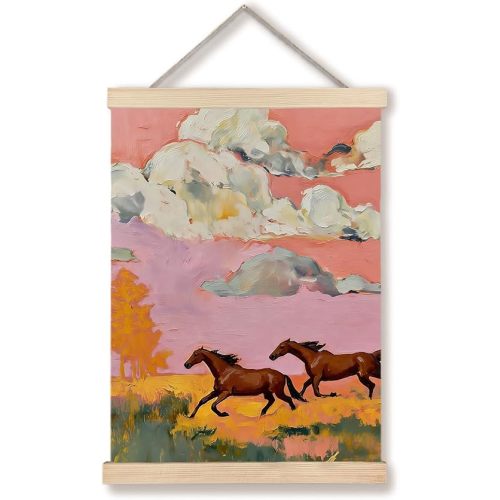 IERNCDFM Pink and Orange Western Horse Sunset Wall Art Decor 12x16 in, Vibrant Southwestern Horses Equestrian Hanging Poster Artwork Wall Decor for Girls Dorm Apartment Home Bedroom Living Room