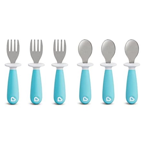 Munchkin® Raise™ Toddler Fork and Spoon Utensil Set, Rest Keeps Tip Off Table, BPA Free, 6 Pack, Blue
