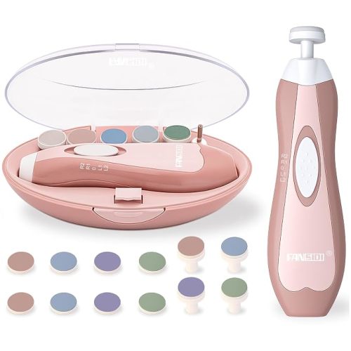 Fansidi Baby Nail Trimmer Electric, Easy & Safe Nail File for Newborn to Toddler, Whisper-Quiet Nighttime Use, Precise 4-Stage Grinding Heads, LED Light, 18-Pcs Kit, Blush Petal Pink, Baby Shower Gift