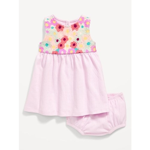 Sleeveless Crochet-Panel Dress and Shorts Set for Baby