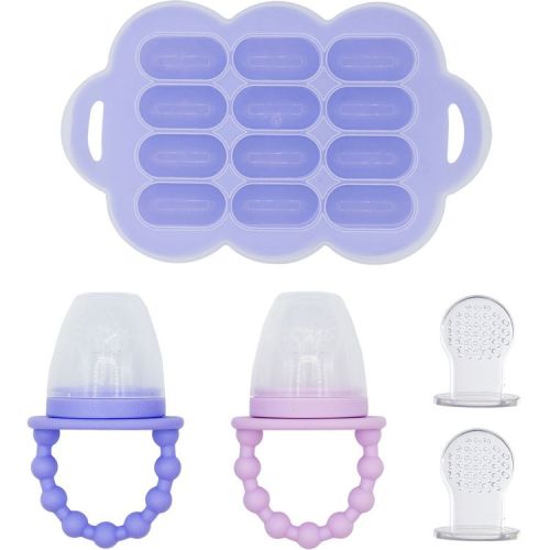 WeeSprout Silicone Baby Food Feeders + Freezer Tray for Batch Prep - Set of 2 (Bright Purple/Pastel Purple) + Bright Purple Tray