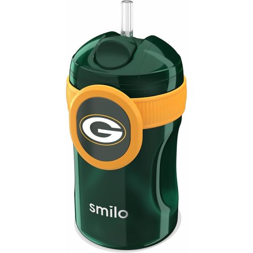 Smilo Straw Cup - Green Bay Packers Officially Licensed NFL Sippy Cup - Baby and Toddler Cup with Weighted Silicone Straw and 8.5 oz Capacity - BPA-Free