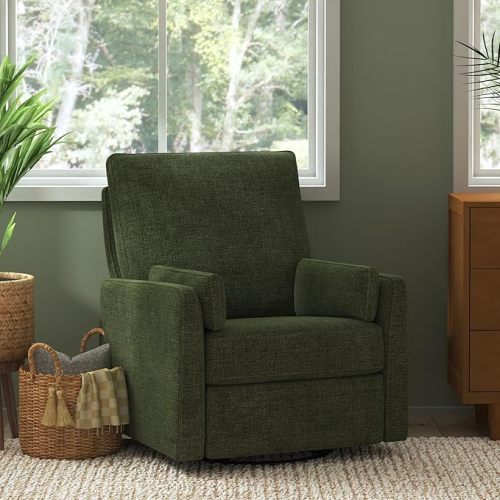Carter's by Davinci Ethan Swivel Recliner in Performance Forest Green Linen, GREENGUARD Gold & CertiPUR-US® Certified | GREENGUARD Gold, CertiPUR-US Certified Glider w/ 360° Swivel - Spacious Seating for Extra Comfort - Water & Stain Resistant