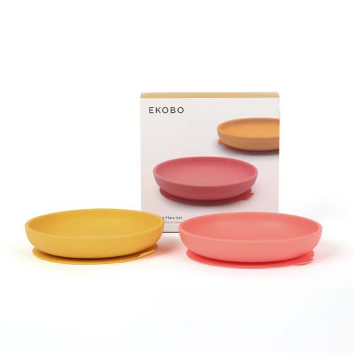 EKOBO: set of 2 Silicone Suction Plates in CORAL/MIMOSA
