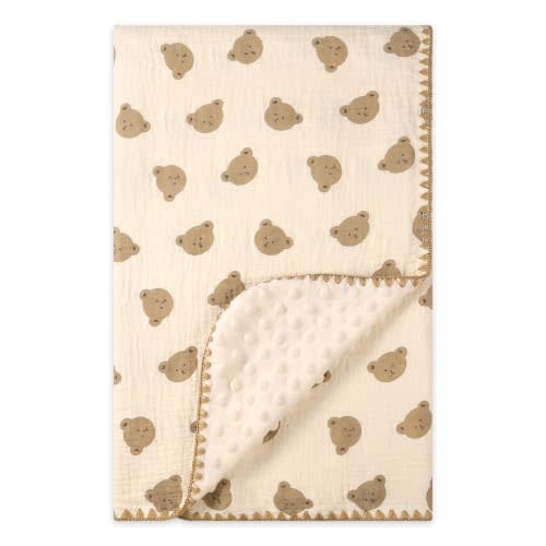 Baby Blankets for Boys or Girls Double Layer Newborn Blanket | Dotted Fleece Backing, Receiving Bed Throw Design, Fit for Nursery Crib Stroller, Bear Head Print, 40''X40''