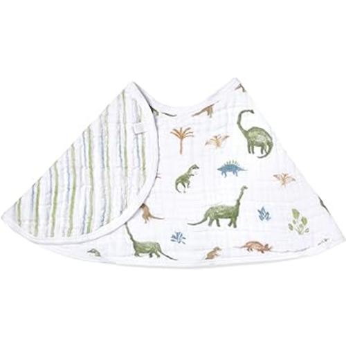 aden + anais Essentials Baby Burpy Baby Bib, 100% Cotton Muslin, Soft Absorbent 4 Layers, Multi-Use Burp Cloth and Bib, 22.5” X 11”, Single, Dino Jungle