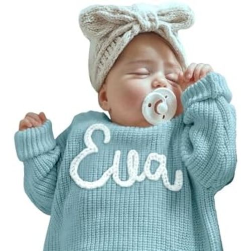 Personalized Baby Knit Sweater, Custom Baby Sweater with Hand-Embroidered Name and Monogram, Customized Unique Gift for Baby