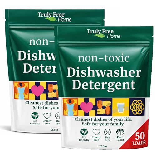 Truly Free Dishwasher Detergent Powder - All-Natural - 12.5oz - Pack of 2 | Natural Dish Detergent, Dishwasher Soap, Plastic-Free, Clean, Heavy-Duty Hard Water Stain & Grease Remover, Fragrance-Free