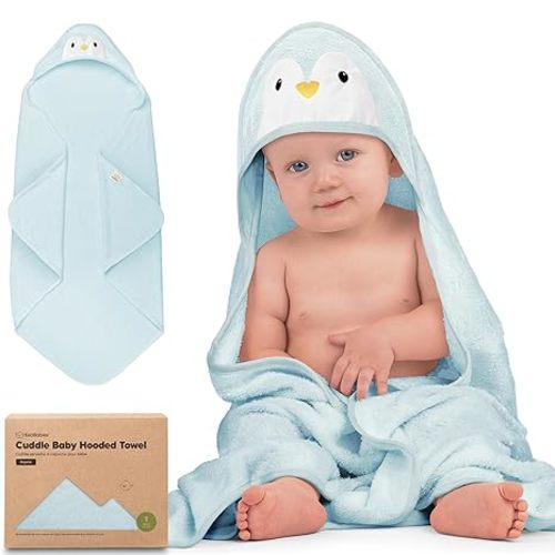 KeaBabies Hooded Baby Towel for Newborn - Viscose Derived from Bamboo Large Baby Bath Towels with Hood for Boys, Girls, Toddler, Extra Absorbent & Soft Newborn Bath Essentials (Penguin, Regular)