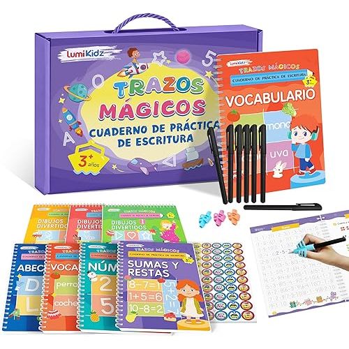 Spanish Magic Grooved Writing Practice for Kids Ages 3–8 – Reusable Grooved Handwriting Workbooks, Large Tracing Practice Books, Preschool & Kindergarten Learning Activities, Educational Gift