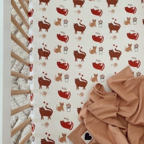 Muslin Crib Sheet, Cats
