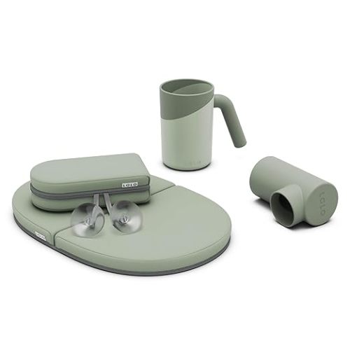 Lalo Bathtime Essentials - 3-Piece Set Includes Knee & Elbow Saver, Rinse Cup, & Spout Cover - Comfortable Baby Bath Essentials Made from Safe, Durable Materials - Easy to Clean - Sage