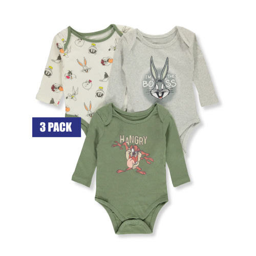 Looney Tunes Baby Boys' 3-Pack Long-Sleeve Bodysuits
