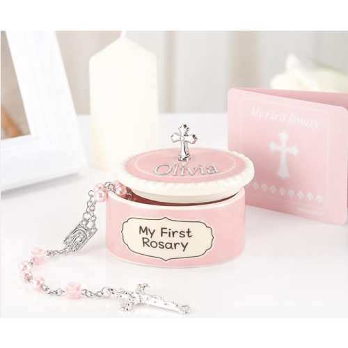 Personalized First Rosary Music Box | Baptism Christening Keepsake Gift