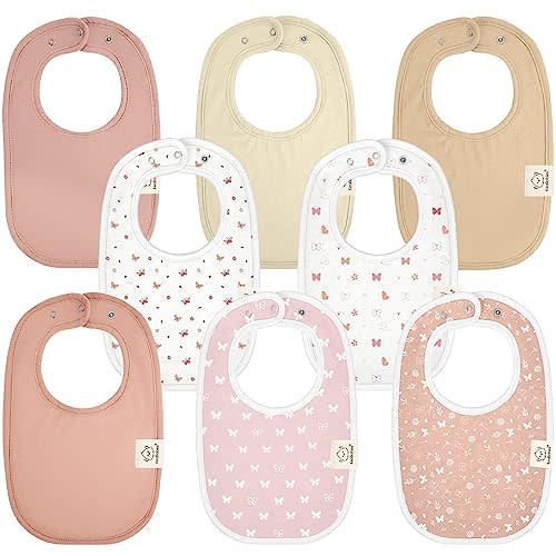 8-Pack Organic Baby Bibs for Girls & Boys - Teething Baby Bibs for Boy, Girl - Newborn Bibs for Baby Girl, Boy (Butterflies)