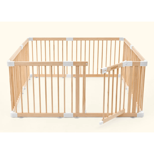 HARPPA Grovi Wooden Baby Gate Playpen | Non-Toxic Foldable DIY Adjustable Play Yard for Infants & Toddlers – Natural Finish Baby Fence for Small & Large Spaces