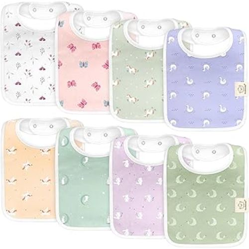 KeaBabies 8-Pack Organic Baby Bibs for Boys, Girls - Super Absorbent Cotton Drool Bibs for Baby Girl & Boy, Teething Toddler, Drooling Newborn, Ultra Soft & Machine Washable (Lunaris)