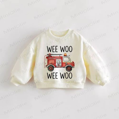 WEE WOO Baby Toddler Fire Engine Print Cream Sweatshirt