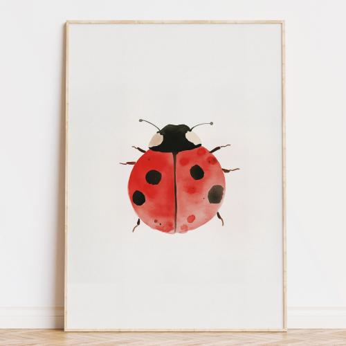 Watercolor Ladybug Art Print Digital Download, Nursery Wall Art, Kids Room Decor, Boho Animal Artwork, Bug Illustration, Cottagecore Decor