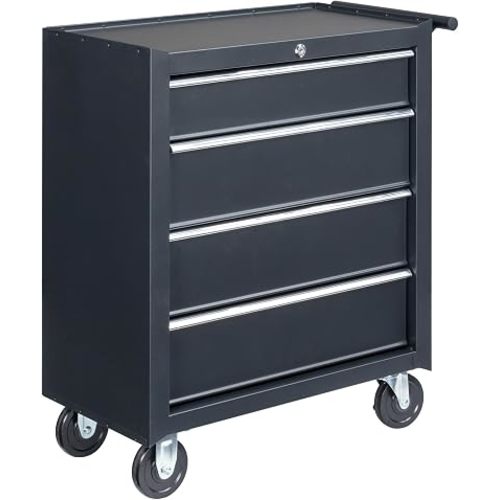Winado 4 Drawer Rolling Tool Cabinet, Lockable Steel Tool Chest, Black
