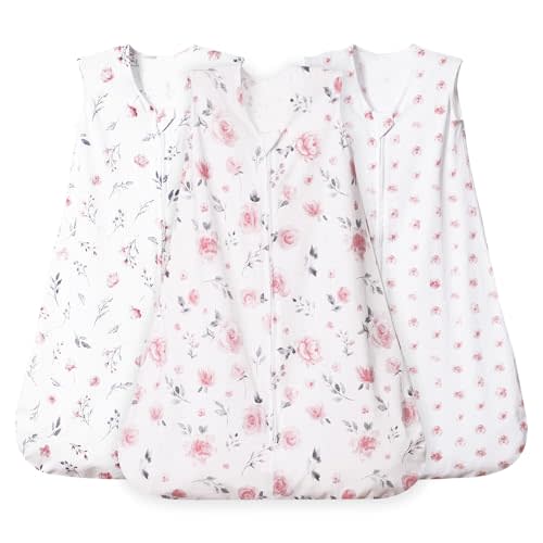 david's kids 3 Pack 100% Cotton Baby Sleep Sack 6-12 Months, Ultra Soft Baby Wearable Blankets with 2-Way Zipper, Comfy Sleeping Bags for Infant Newborn Boys Girls Neutral, Medium Size, Floral