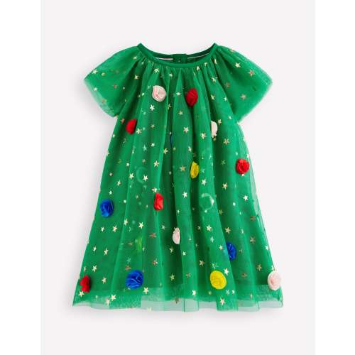 Layered Tulle Dress-Green Christmas Tree