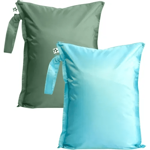Tiny Twinkle Wet Dry Bag – 2 Pack Reusable Waterproof & Mess Proof Wet Bags for Swimsuits & Travel, Baby Towels & Beach Essentials,a Diaper Bag Must-Have(Slate, Olive)