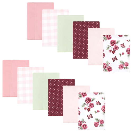 Hudson Baby Infant Girl Flannel Burp Cloth 12pk, Sweet Roses, One Size