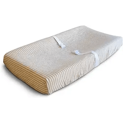 mushie Extra Soft Muslin Fitted Changing Pad Cover (Natural Stripe)