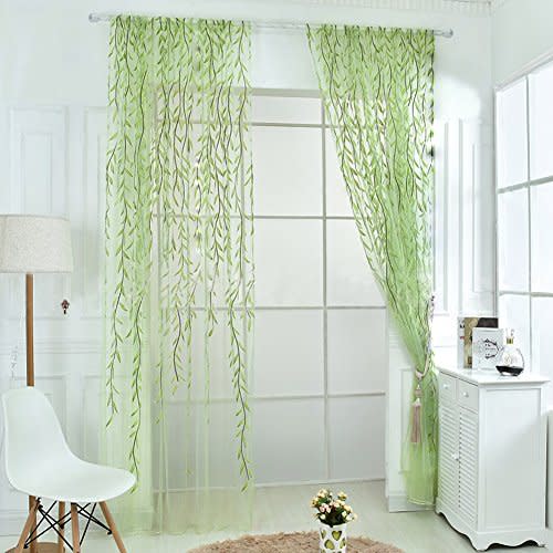 Ufurty 2 Pieces Willow Window Curtain Voile Tulle Room Salix Leaf Sheer Gauze Panel Drapes Green Color for Living Room, Bedroom, Balcony